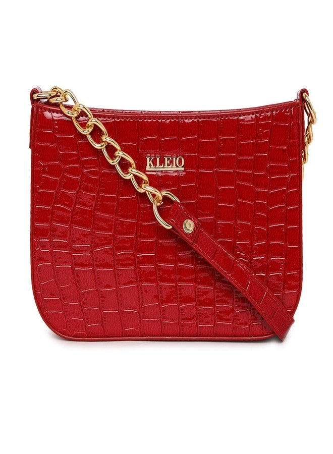 KLEIO Womens' Chic Style Everyday Shoulder Handbag With Zip Closure (HO8025KL-CH)(CHERRY) - Image 4